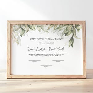 Moderne Bindungsbescheinigung, bearbeitbare Heiratsurkunde Vorlage, Hochzeitsgeschenkgutschein Greenery Hochzeitsandenken Download Jet261