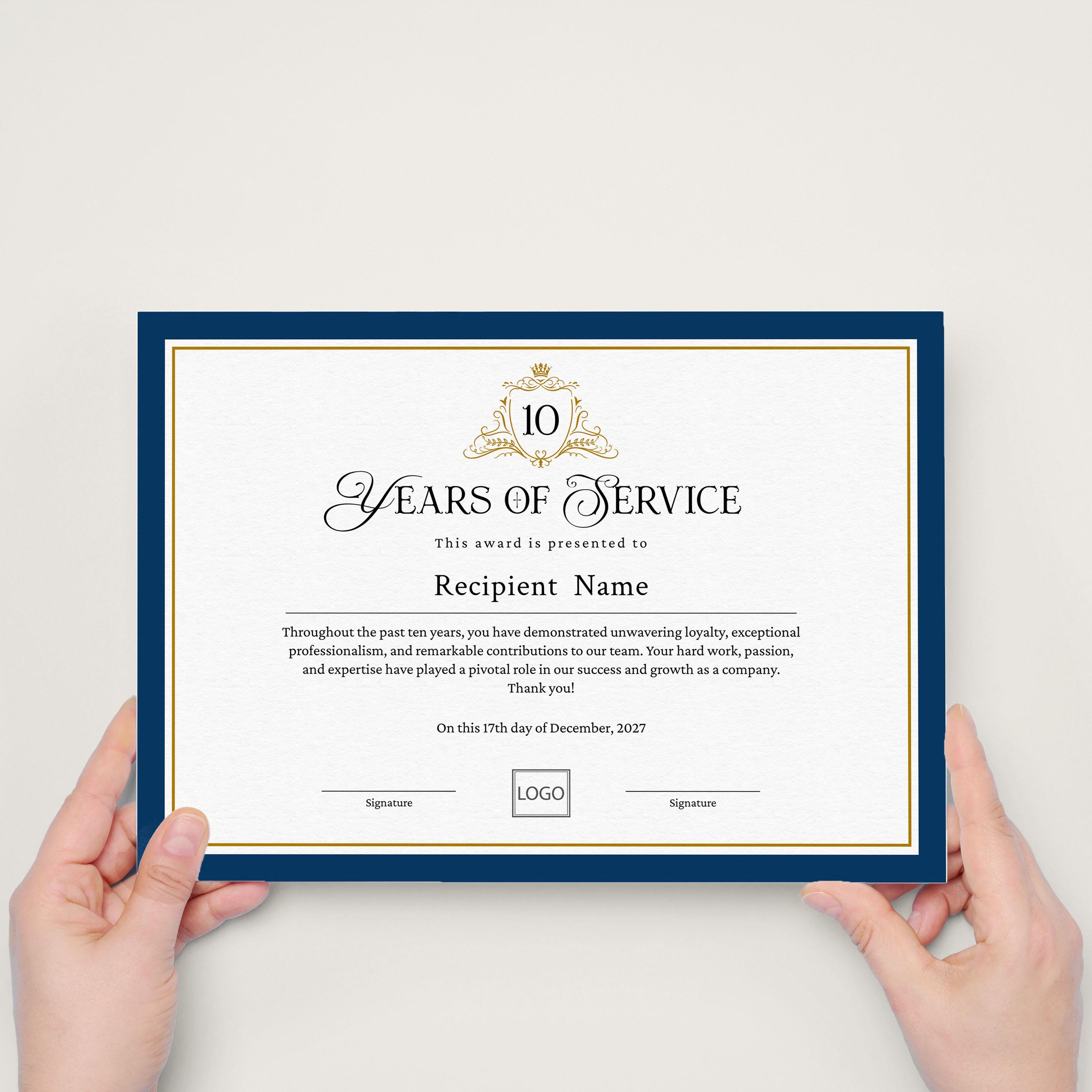 10 Years of Service Certificate, 10 Year Work Certificate of ...