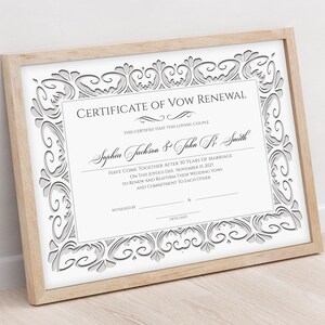Vow Renewal Certificate Template, Editable Printable Wedding Vow ...