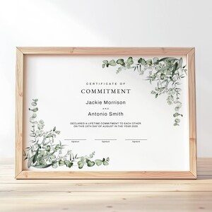Commitment-Bescheinigung, bearbeitbare druckbare Zertifikatvorlage, Hochzeitsgeschenk, Heiratsurkunde, Hochzeitsandenken-Download, Jet050