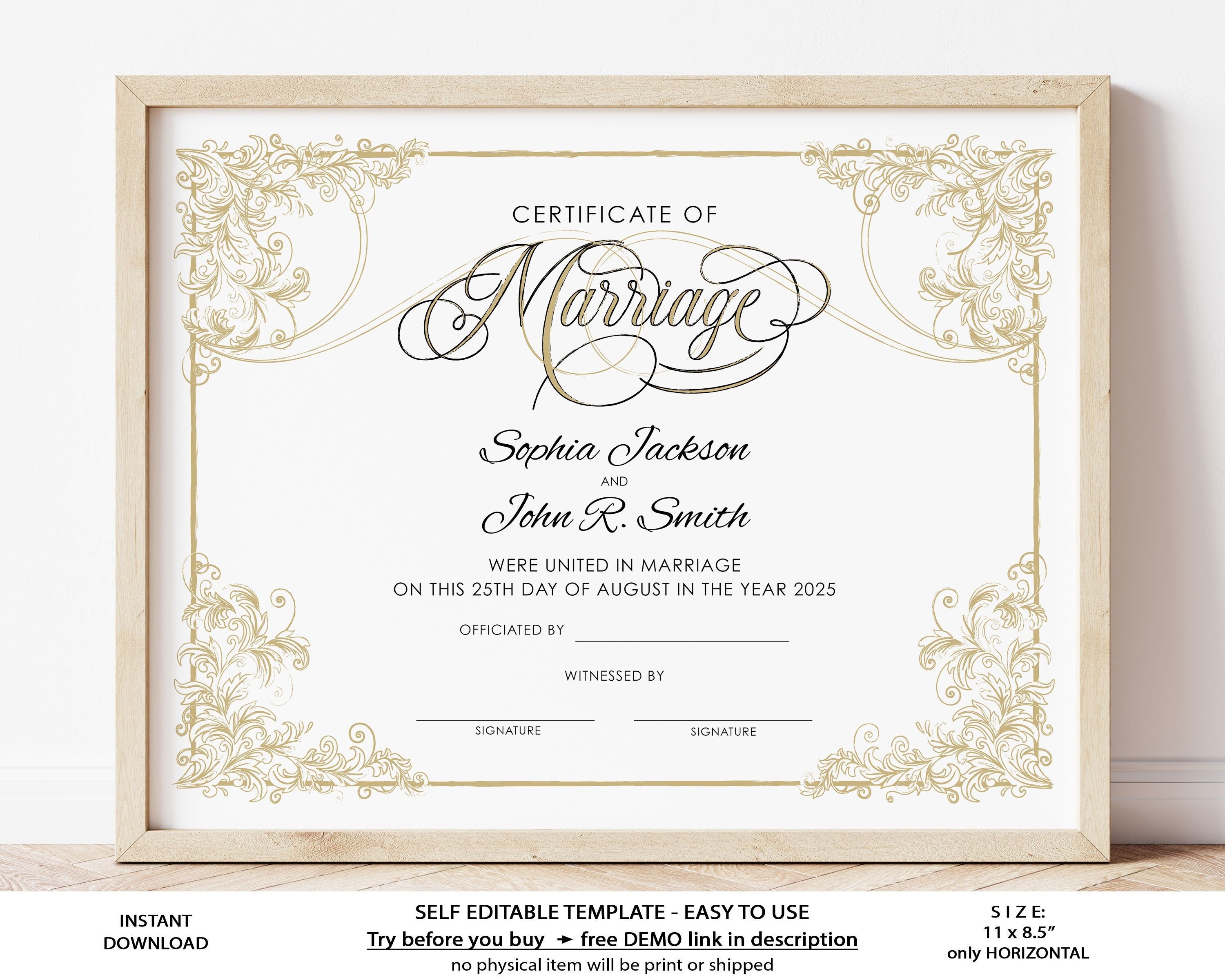 Modern Wedding Certificate Editable Printable Certificate of  Etsy For Blank Marriage Certificate Template