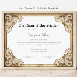 Editable Appreciation Certificate Template, Printable Church Certificate of Appreciation, Bible Verse Isaiah 40:31 Digital Download, Jet253