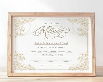 Modern Wedding Certificate Template, Editable Printable Certificate of Marriage, Marriage Keepsake, Wedding Gift Instant Download Jet089