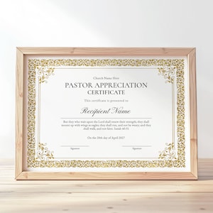 Pastor Appreciation Certificate Template, Editable Certificate of Appreciation Pastor, Church Certificates, Bible Verse Isaiah 40:31, Jet222