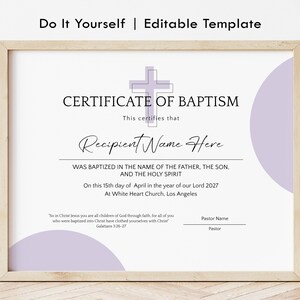 Plantilla de certificado de bautismo, certificado de bautismo editable e imprimible, plantilla de bautizo minimalista, descarga digital, Jet317