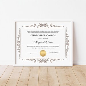 Stepmother Adoption Certificate Template, Editable Printable Adoption ...