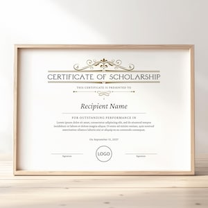 Printable Certificate of Scholarship, Logo EDITABLE Scholarship Award Certificate Template, Minimalist Certificate Instant Download, Jet021