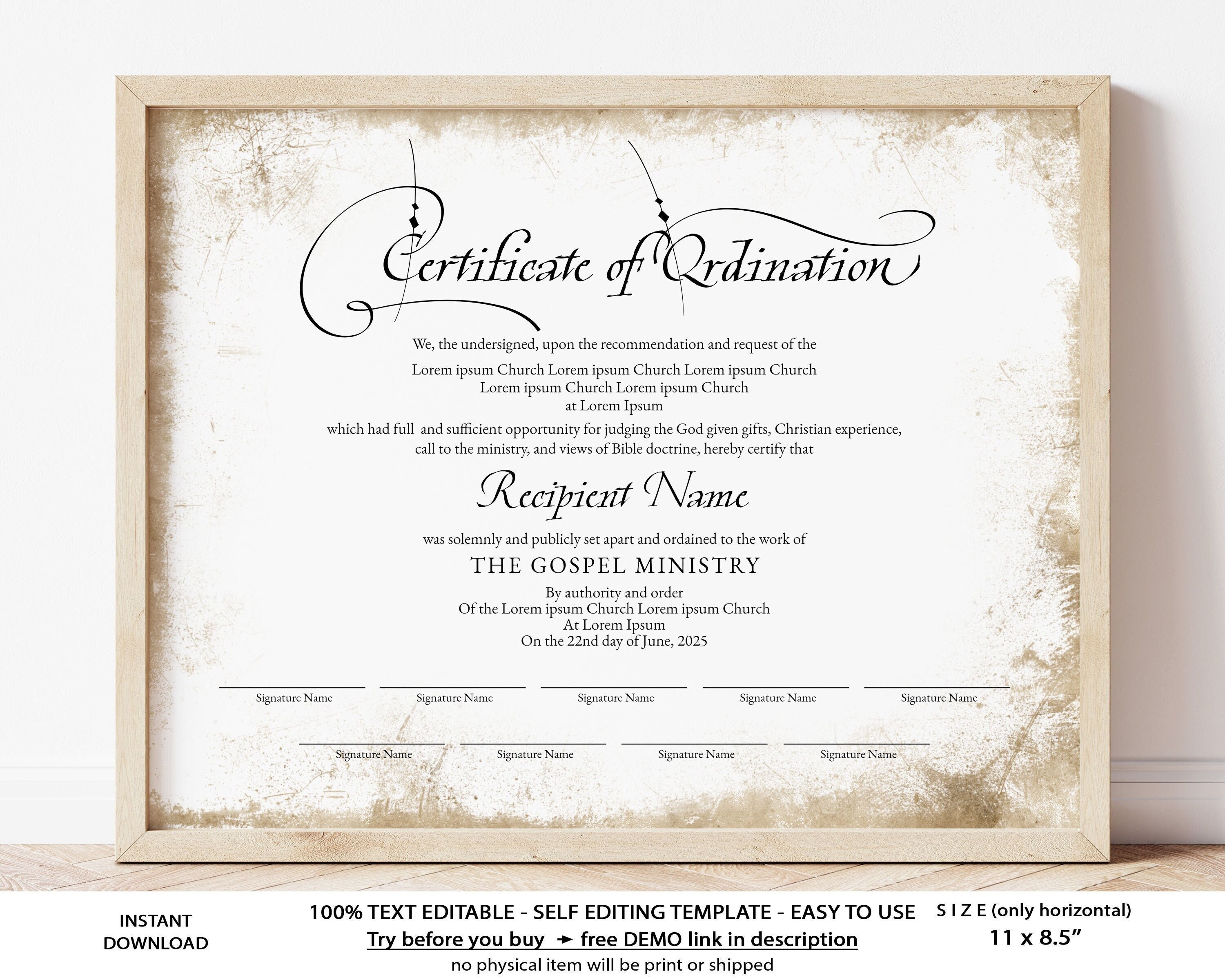 Certificate of Ordination Gospel Ministry Certificate Template - Etsy