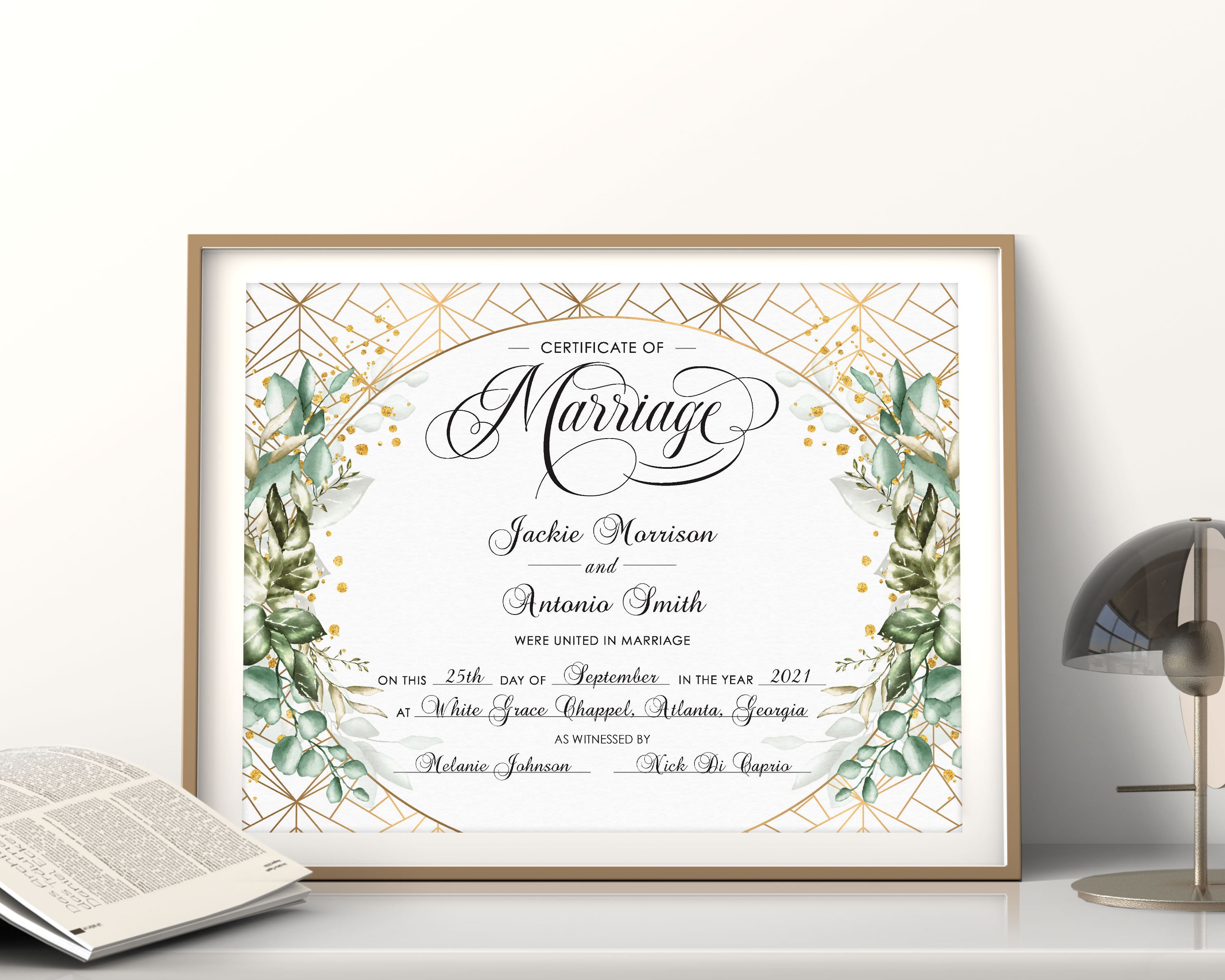 Modern Wedding Certificate, Printable Certificate of Marriage, Editable  Template, Wedding Gift, Luxury Certificate, Instant Download Regarding Blank Marriage Certificate Template