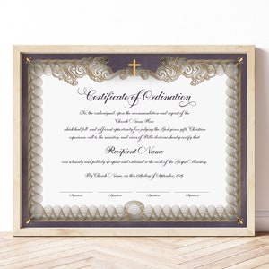 Calligraphy Certificate of Ordination for Minister, Editable Certificate Template, Ministry Certificate, Pastor Certificate, Classic, Jet355