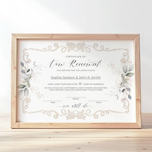 Editable Vow Renewal Keepsake Certificate Template, Wedding Anniversary, Custom Vow Renewal Ceremony Gift Certificate Digital Download 150
