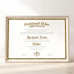 Bearbeitbare Ordinierte Älteste Zertifikatsvorlage, Dienstleister Ordinationspreis druckbares Vintage Kirchenzertifikat, Dienstleister Anerkennungspreis 403