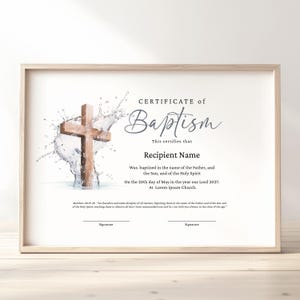 Minimalist Baptism Keepsake Certificate Template, Editable Christening Certificate, Water Cross Baptism Certificate Digital Download Jet040