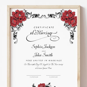Gothic Hochzeit Zertifikat Vorlage, bearbeitbar druckbare Heirat Andenken, Hochzeit Geschenkgutschein Digital Download Jet118