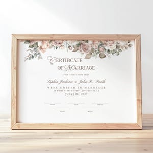 Editable Marriage Certificate Template, Rustic Wedding Keepsake Certificate with Roses, Customizable Gift for Wedding Download Jet156