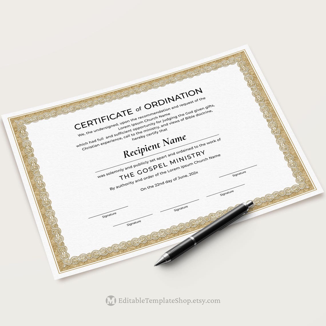 Editable Ordination Application Form Editable Ordination Certificate Template, Printable Certificate of ...