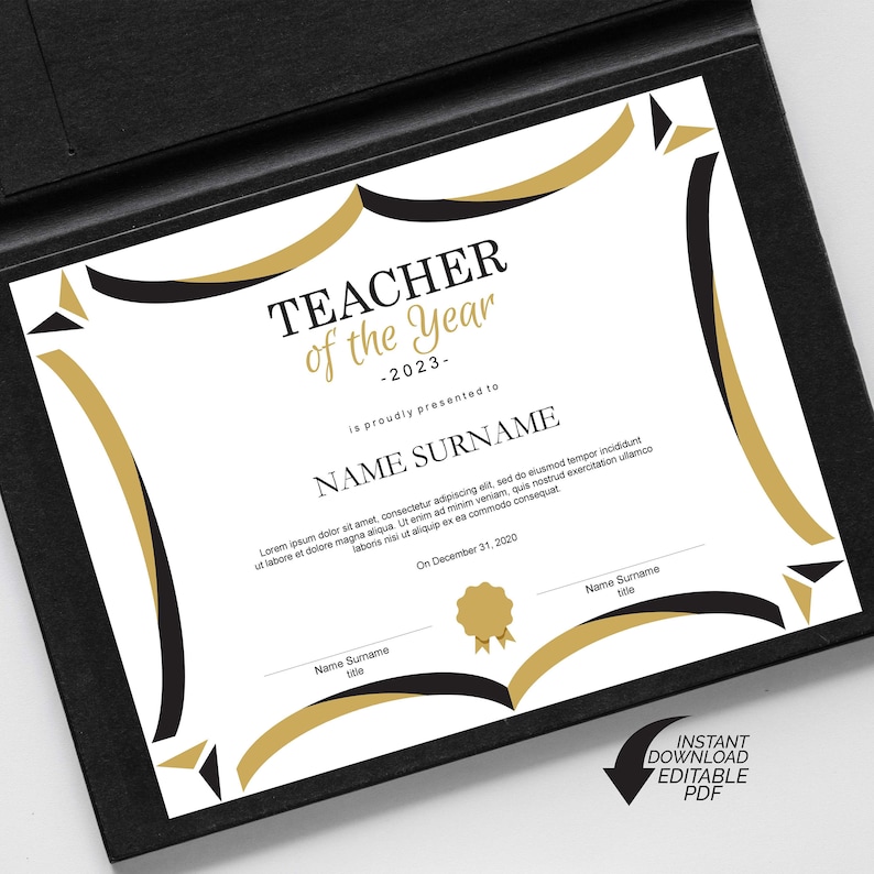 Teacher Of The Year Award Template