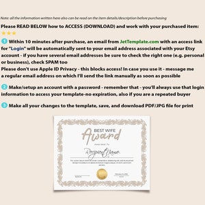 Best Wife Certificate Award Template Editable Printable Best - Etsy