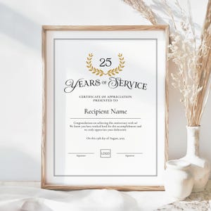 25 Years of Service Anniversary Award Certificate of Appreciation ...