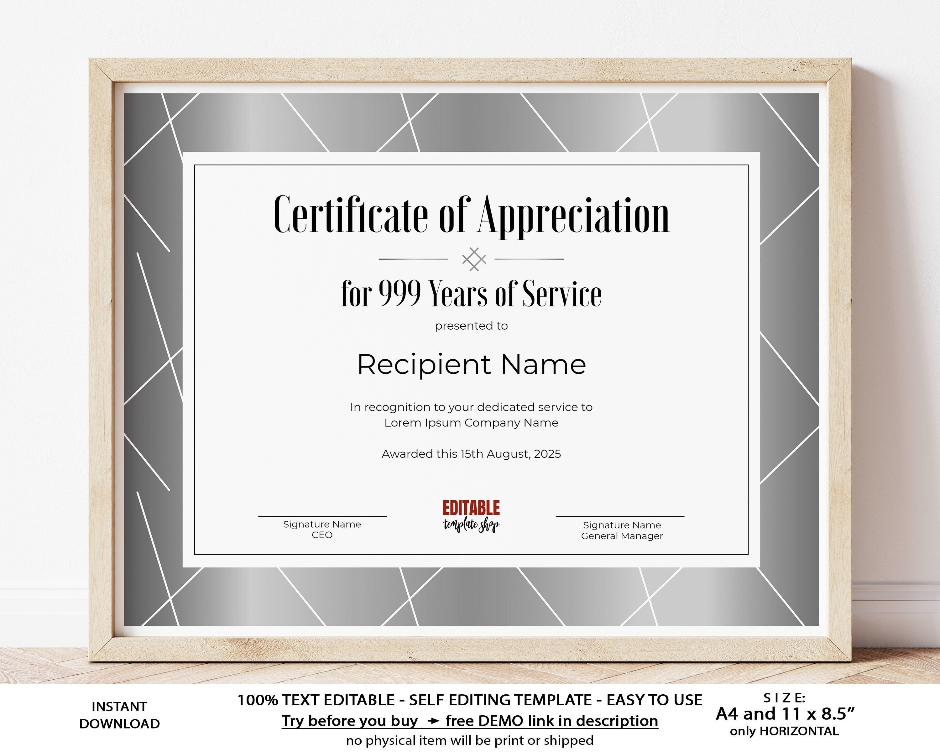 Years Of Service Award Certificate Templates