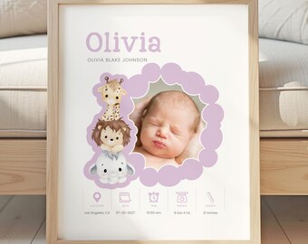 Editable Baby Birth Stats Poster Template, Minimalist Nursery Wall Art, Printable Baby Girl Announcement, Digital Download Keepsake Gift