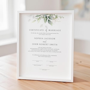 Certificate of Marriage, Editable Wedding Keepsake Certificate Template, Greenery Wedding Certificate, Printable Marriage Certificate167