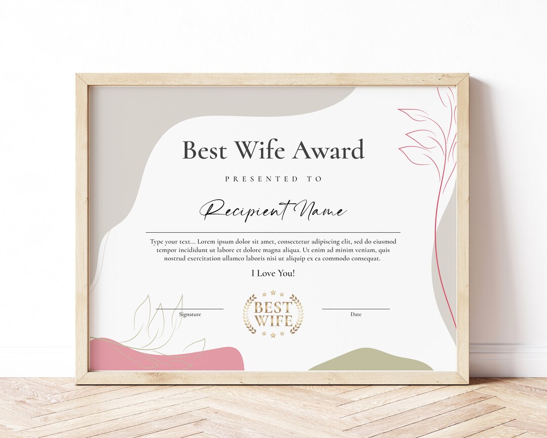 World's Best Wife Award Certificate Template, Editable Award Template ...