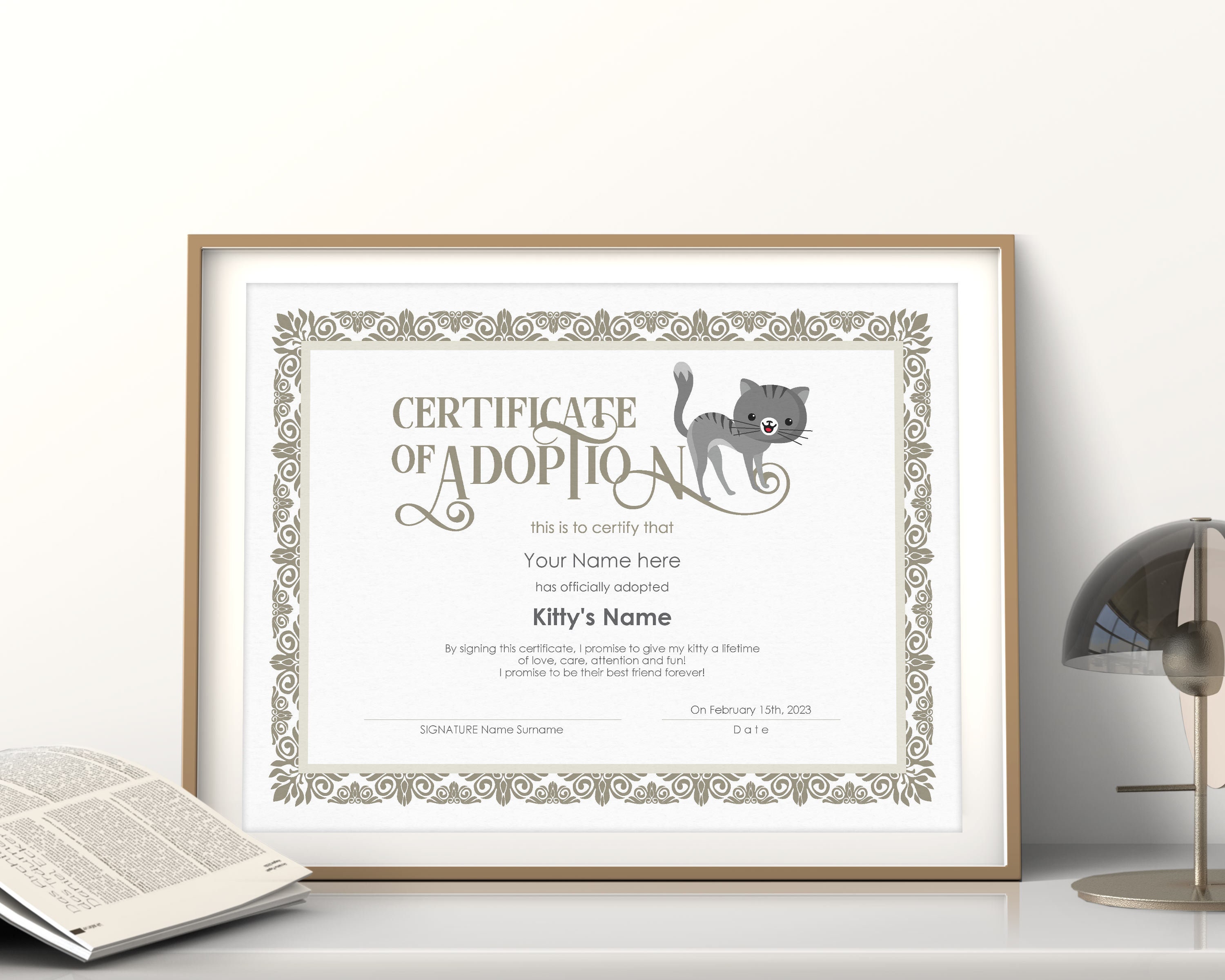 EDITABLE Certificate of Cat Adoption Template, Printable Pet Adoption  Certificate Template, Kitty Cat Adoption Certificate, Instant Download Inside Blank Adoption Certificate Template