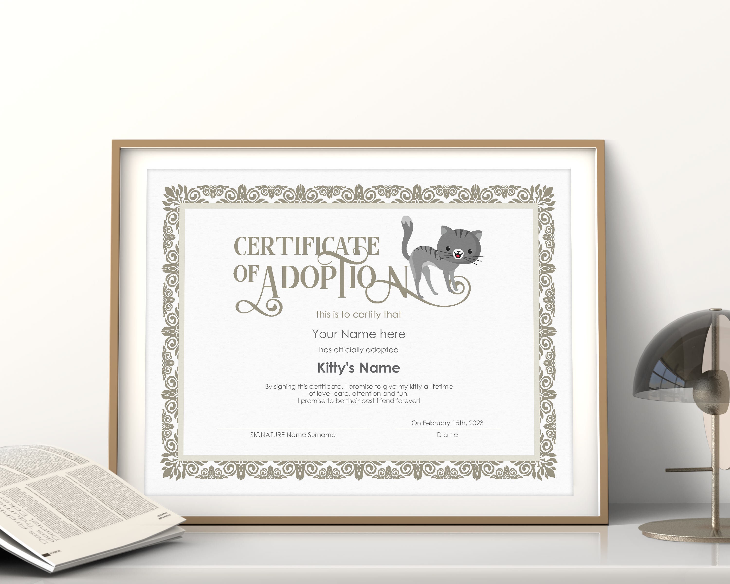 EDITABLE Zertifikat der Katze Adoption Vorlage, druckbare Haustier Adoption  Zertifikat Vorlage, Kitty Cat Adoption Zertifikat, Instant Download In Toy Adoption Certificate Template