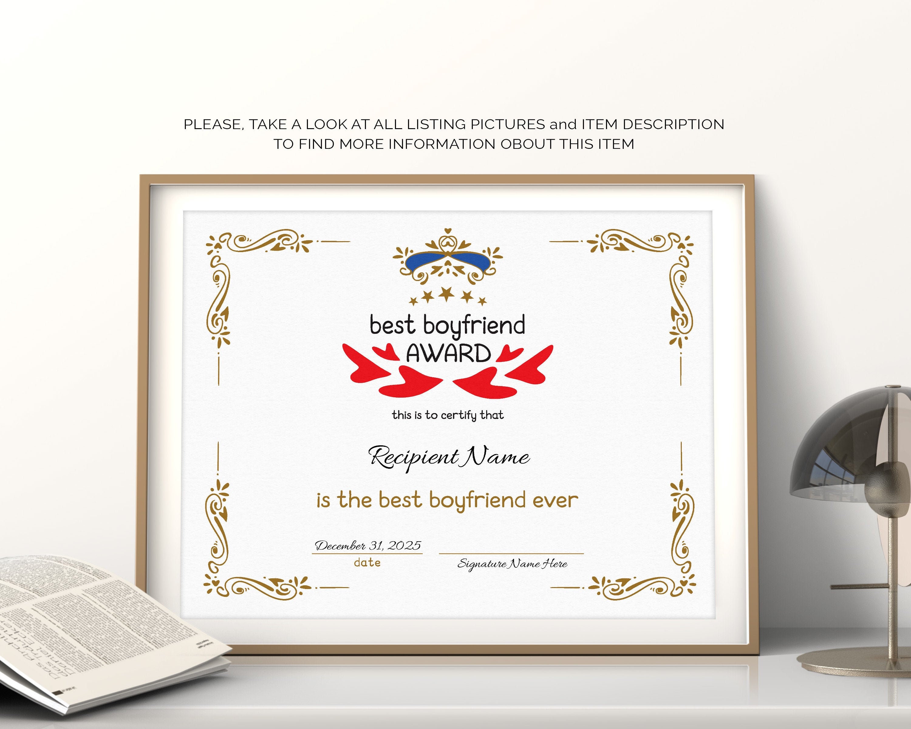 Best Boyfriend Award Editable Certificate Template, Printable Best  Boyfriend Award, Gift Certificate for Boyfriend, Digital Download Inside Boyfriend Report Card Template