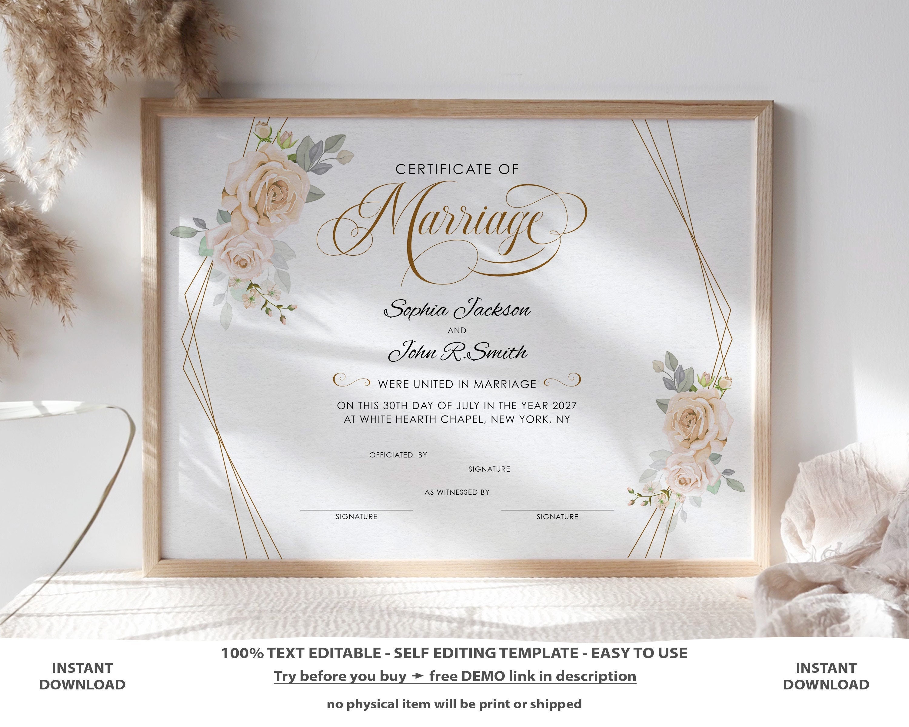 Elegant Wedding Certificate Template Printable Certificate of - Etsy