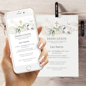 Dedication Invitation Template, Blessing Invite, Boy Dedication, Girl Dedication, Gold Greenery Christian Dedication Invite Download Jet248