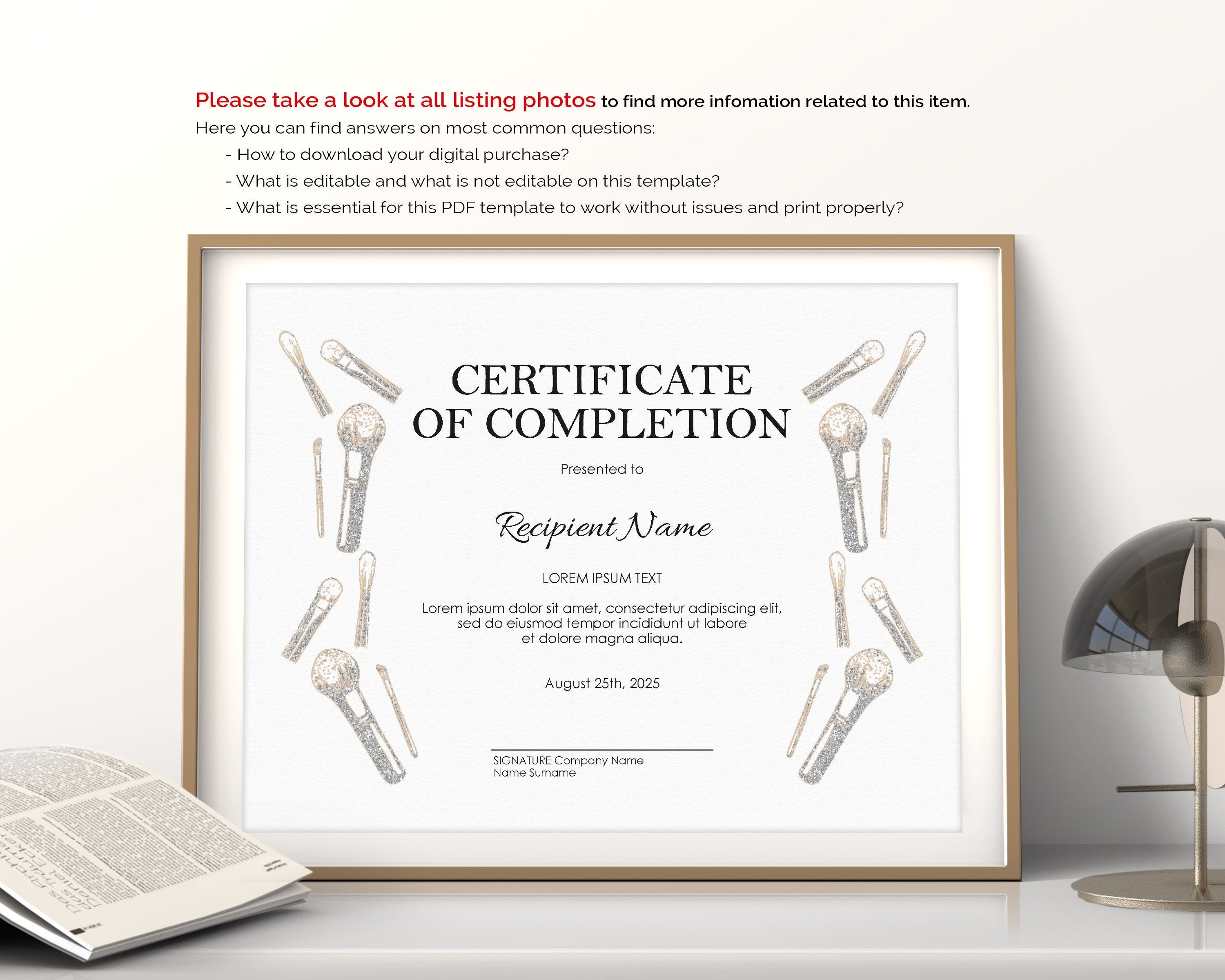 MakeUp Certificate Template Editable Certificate of | Etsy