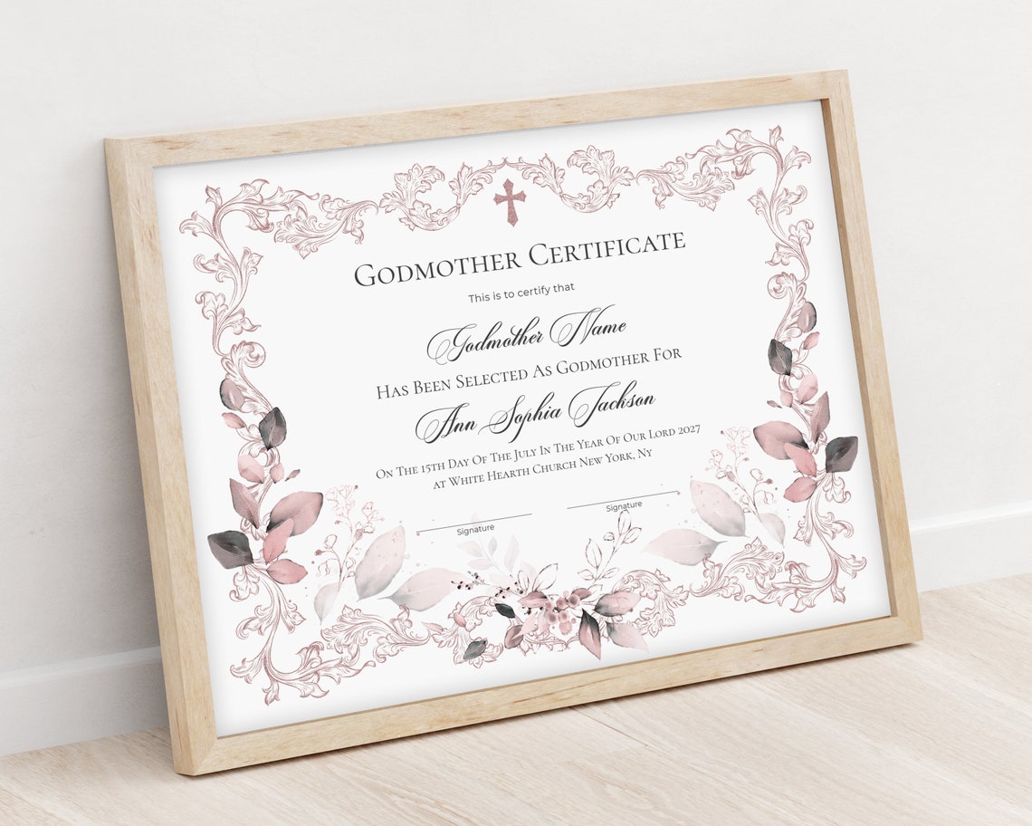 Editable Godmother Certificate Template Printable Baptism - Etsy