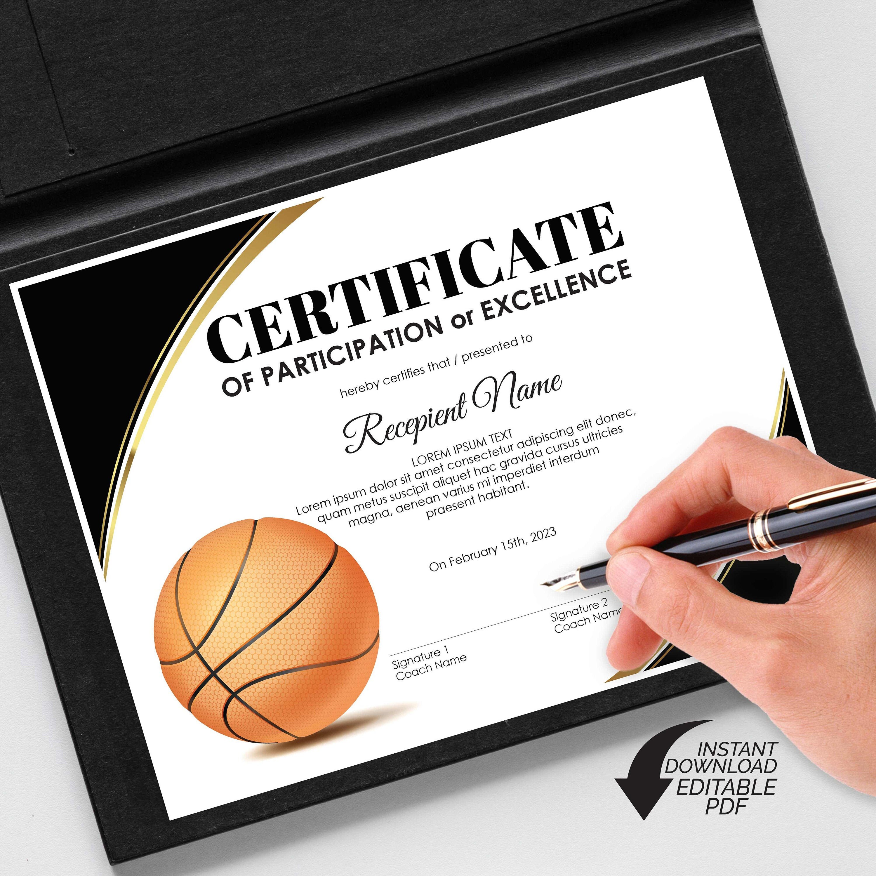 EDITABLE Basketball Award Certificate Template Printable Etsy