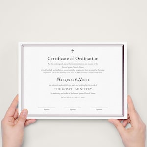 Certificate of Ordination, Gospel Ministry Certificate Template, Editable Printable Ordained Minister Minimalist Certificate Download Jet072 image 6
