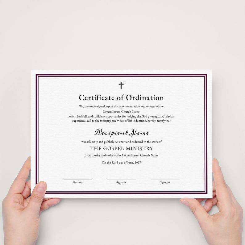 Certificate of Ordination, Gospel Ministry Certificate Template, Editable Printable Ordained Minister Minimalist Certificate Download Jet072 image 6