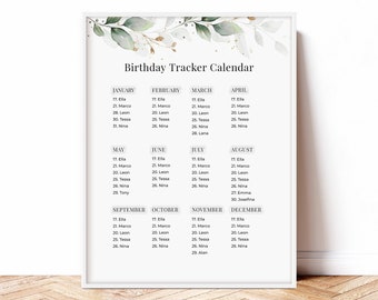 Editable Birthday Tracker Calendar Printable Calendar Template Minimalist Perpetual Birthday Reminder Calendar Digital Download Jet182