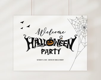 Halloween Large Welcome Party Sign Template, Editable Halloween Party Custom Sign, Printable Sign, Halloween Welcome Signage Download JetH