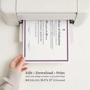 Certificate of Ordination, Gospel Ministry Certificate Template, Editable Printable Ordained Minister Minimalist Certificate Download Jet072 image 3