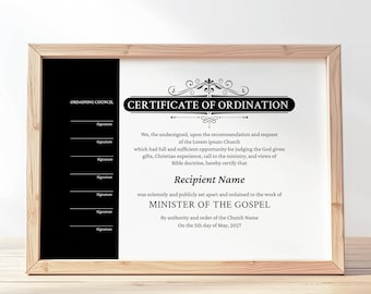 Editable Ordination Certificate Template, Printable Certificate of Ordination Gospel Ministry Elder Certificate Download Jet071