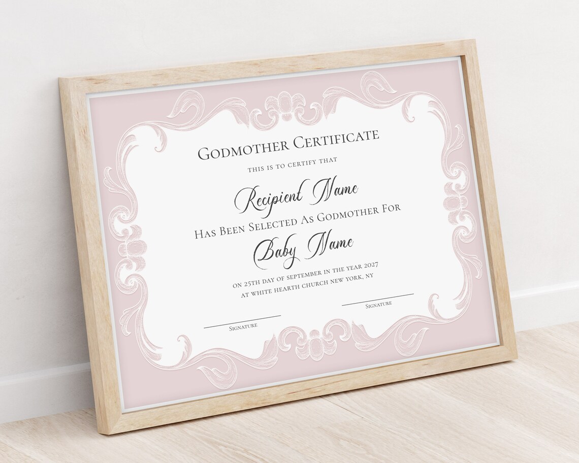 Editable Godmother Certificate Template Printable Baptism - Etsy