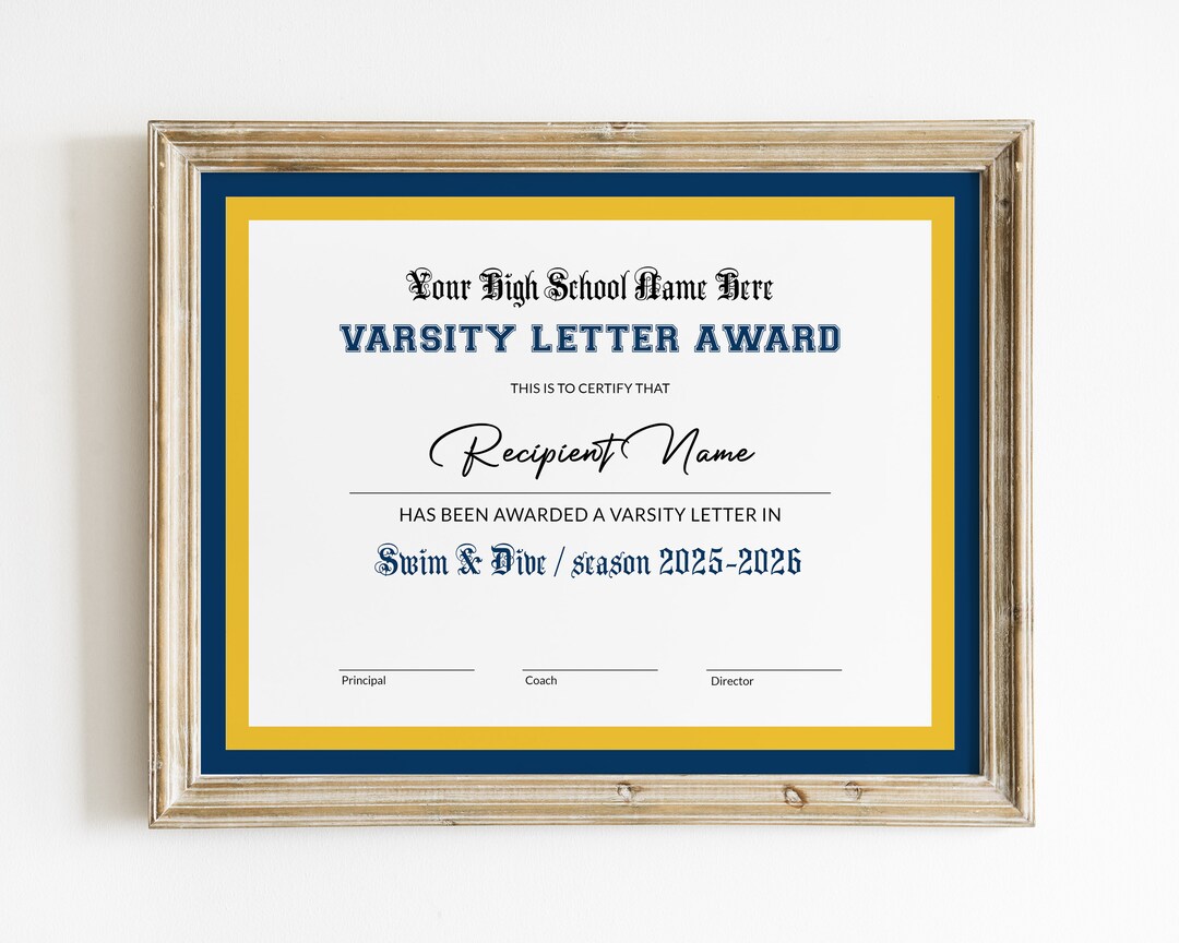 EDITABLE Varsity Letter Award Template, Swim & Dive Template JV Junior