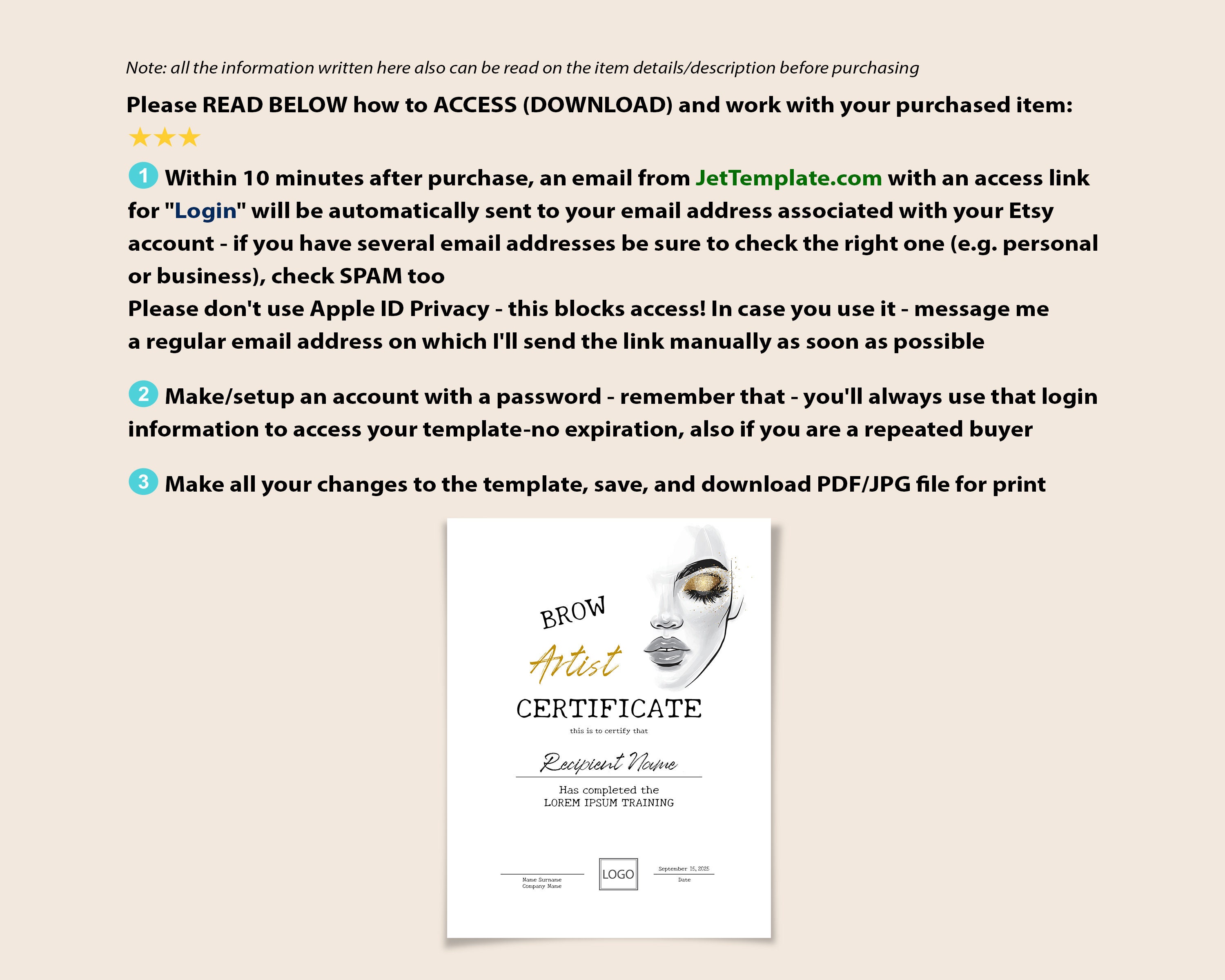 Paper microblading BROW shaping 095 Rose Gold Printable Certificate Certificate of Completion ...
