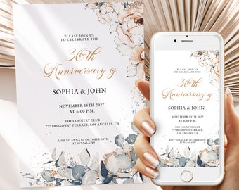 Editable Wedding Anniversary Invitation Template, Printable Party Invite, 25th 30th 40th 50th Anniversary Party DIY Template Download Jet148