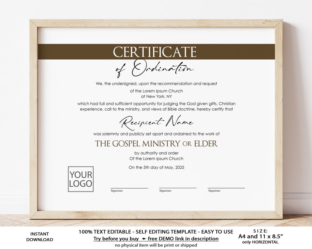 Editable Ordination Application Form Editable Ordination Certificate Template Printable - Etsy Ireland