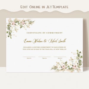 Commitment-Bescheinigung, bearbeitbare druckbare Heiratsurkunde Vorlage, Hochzeitsgeschenkgutschein Hochzeitsandenken-Download, Jet215