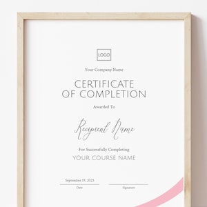 Editable Certificate of Completion, Printable Lash Course Certificate Template, Minimalist DIY Beauty Award Digital Download, Jet095