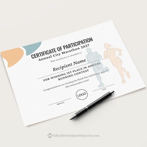 Editable Running Certificate Award Template, Sports Certificate Template, Printable Running Certificates, Running Award Digital Download 166 image 2