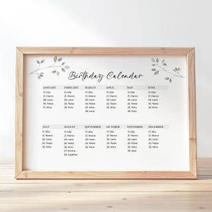 Editable Printable Perpetual Birthday Calendar Minimalist Calendar Reusable Template Birthday Reminder Calendar Greenery Download Jet182